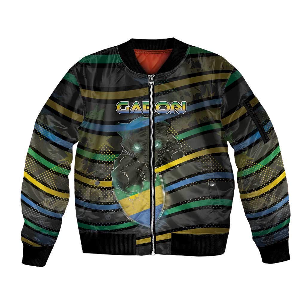 Personalized Gabon Sleeve Zip Bomber Jacket Panther Strike Striped Style