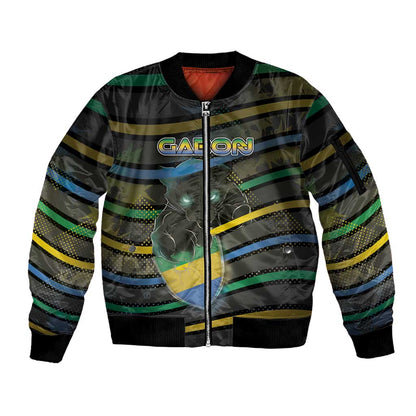 Personalized Gabon Sleeve Zip Bomber Jacket Panther Strike Striped Style