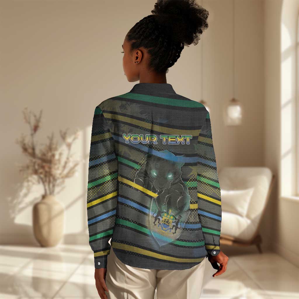 Personalized Gabon Women Casual Shirt Panther Strike Striped Style