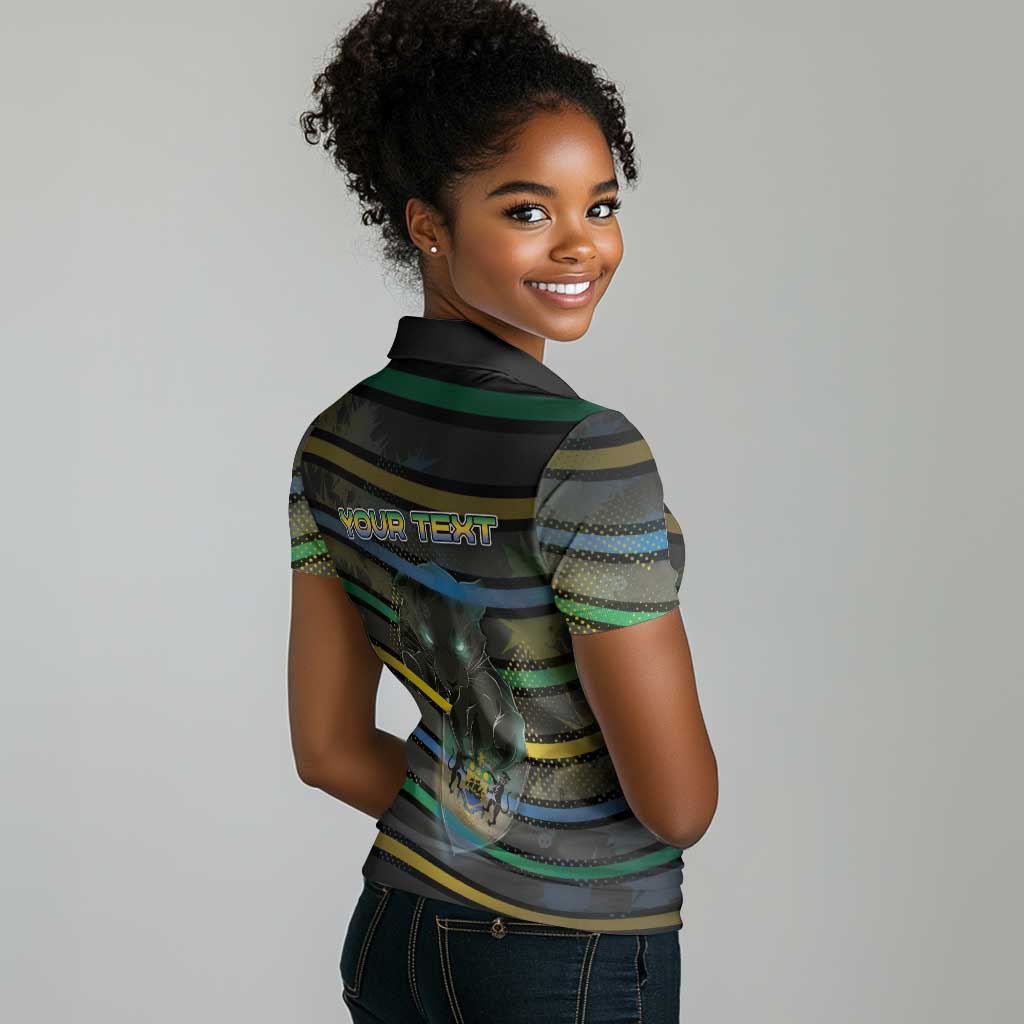 Personalized Gabon Women Polo Shirt Panther Strike Striped Style