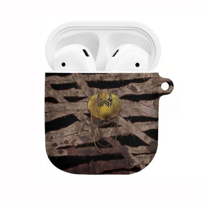 African Halloween Egypt Mummy Wrap AirPods Case Golden Winged Scarab Badge