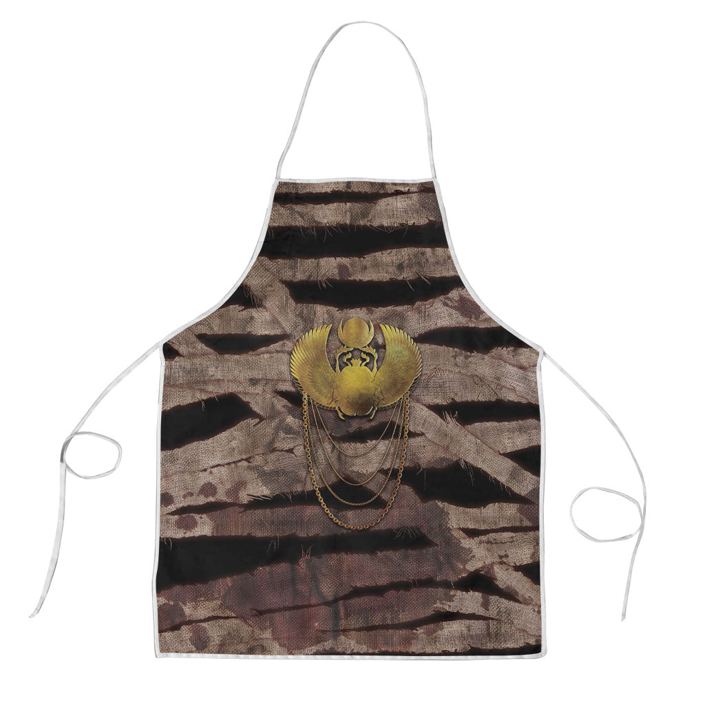 African Halloween Egypt Mummy Wrap Apron Golden Winged Scarab Badge