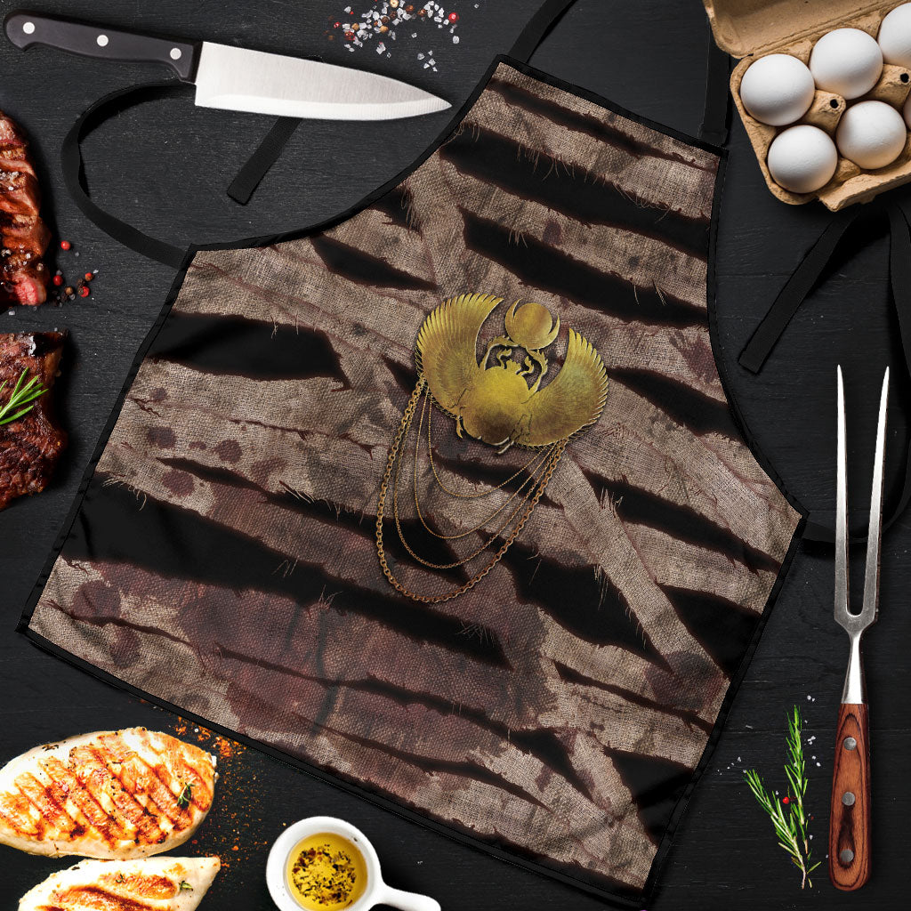 African Halloween Egypt Mummy Wrap Apron Golden Winged Scarab Badge