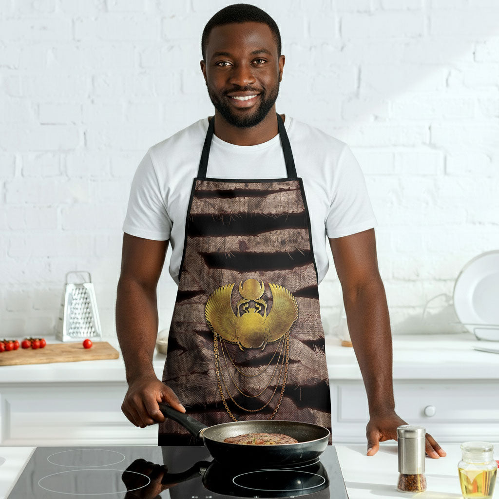 African Halloween Egypt Mummy Wrap Apron Golden Winged Scarab Badge