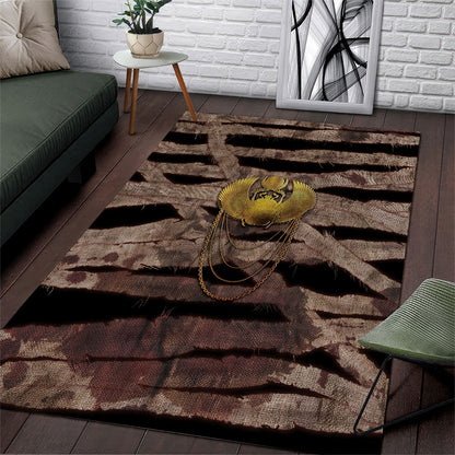 African Halloween Egypt Mummy Wrap Area Rug Golden Winged Scarab Badge