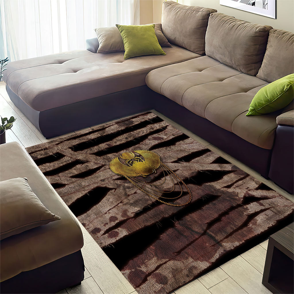 African Halloween Egypt Mummy Wrap Area Rug Golden Winged Scarab Badge
