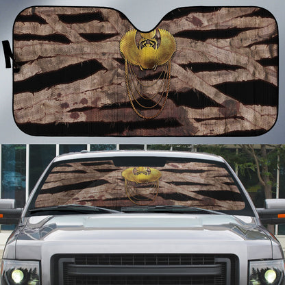 African Halloween Egypt Mummy Wrap Auto Sun Shade Golden Winged Scarab Badge