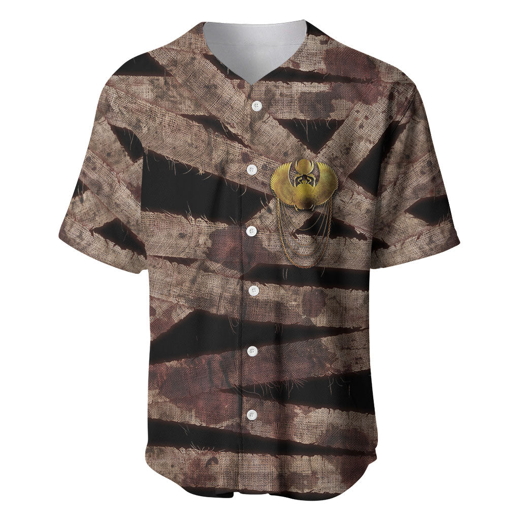 African Halloween Egypt Mummy Wrap Baseball Jersey Golden Winged Scarab Badge