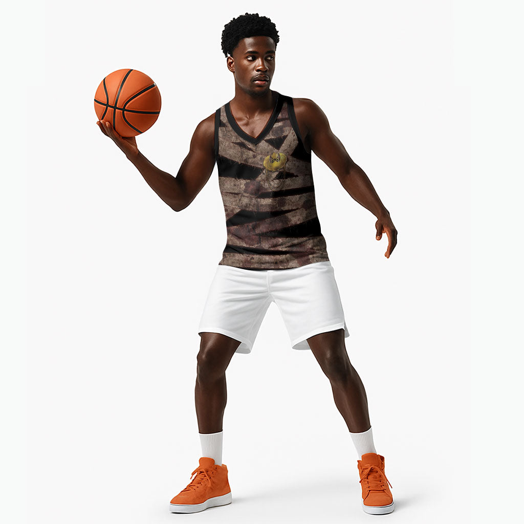 African Halloween Egypt Mummy Wrap Basketball Jersey Golden Winged Scarab Badge