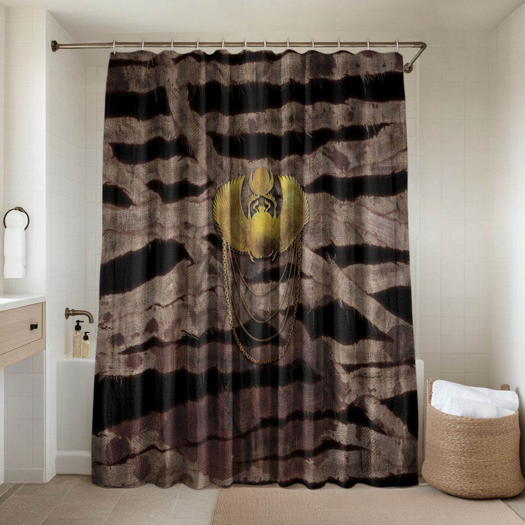 African Halloween Egypt Mummy Wrap Bathroom Set Golden Winged Scarab Badge