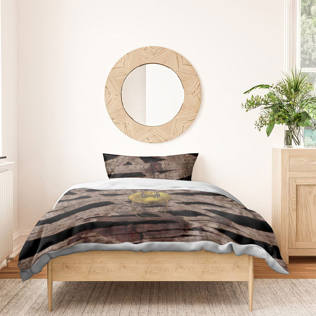 African Halloween Egypt Mummy Wrap Bedding Set Golden Winged Scarab Badge