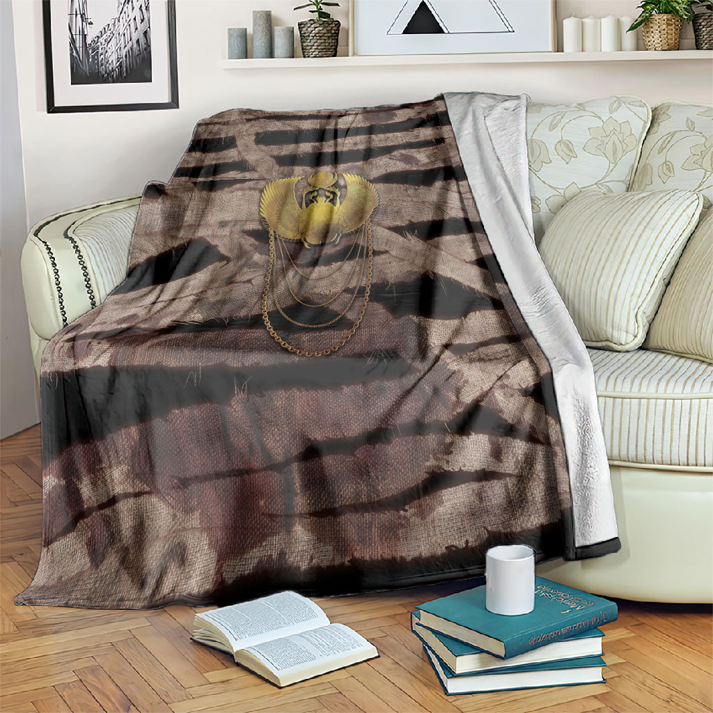 African Halloween Egypt Mummy Wrap Blanket Golden Winged Scarab Badge