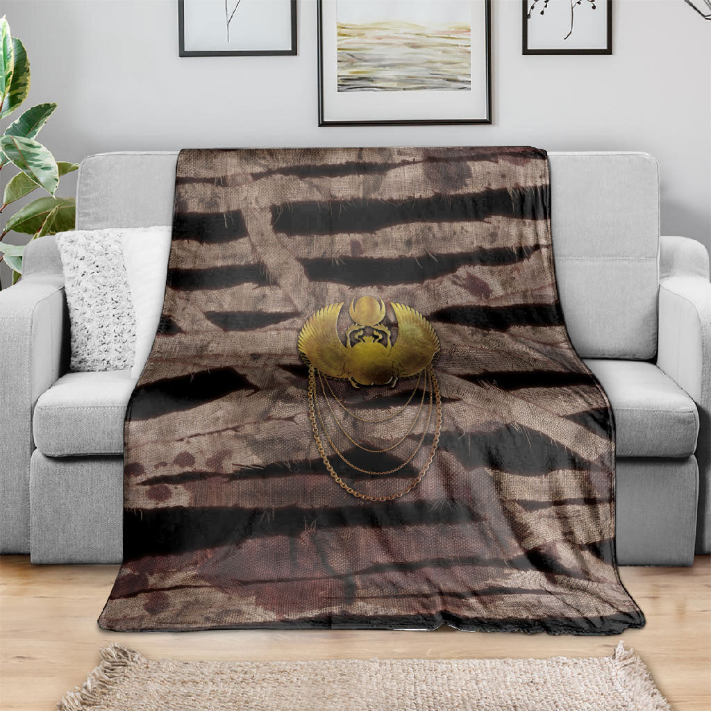 African Halloween Egypt Mummy Wrap Blanket Golden Winged Scarab Badge