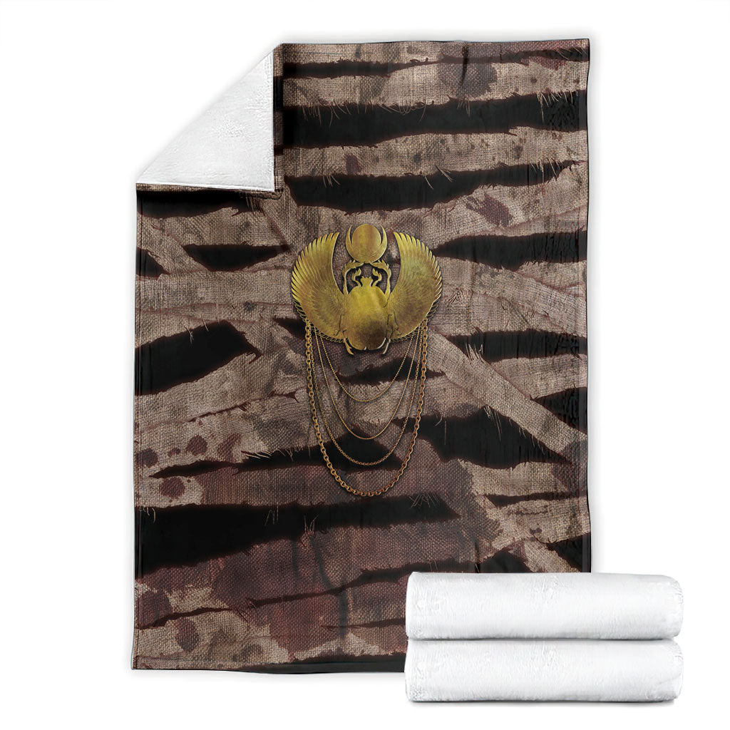 African Halloween Egypt Mummy Wrap Blanket Golden Winged Scarab Badge