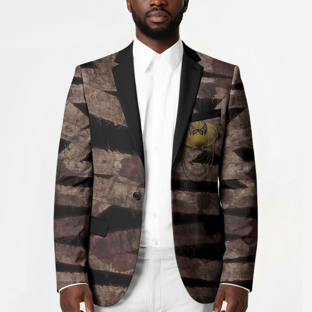 African Halloween Egypt Mummy Wrap Blazer Golden Winged Scarab Badge