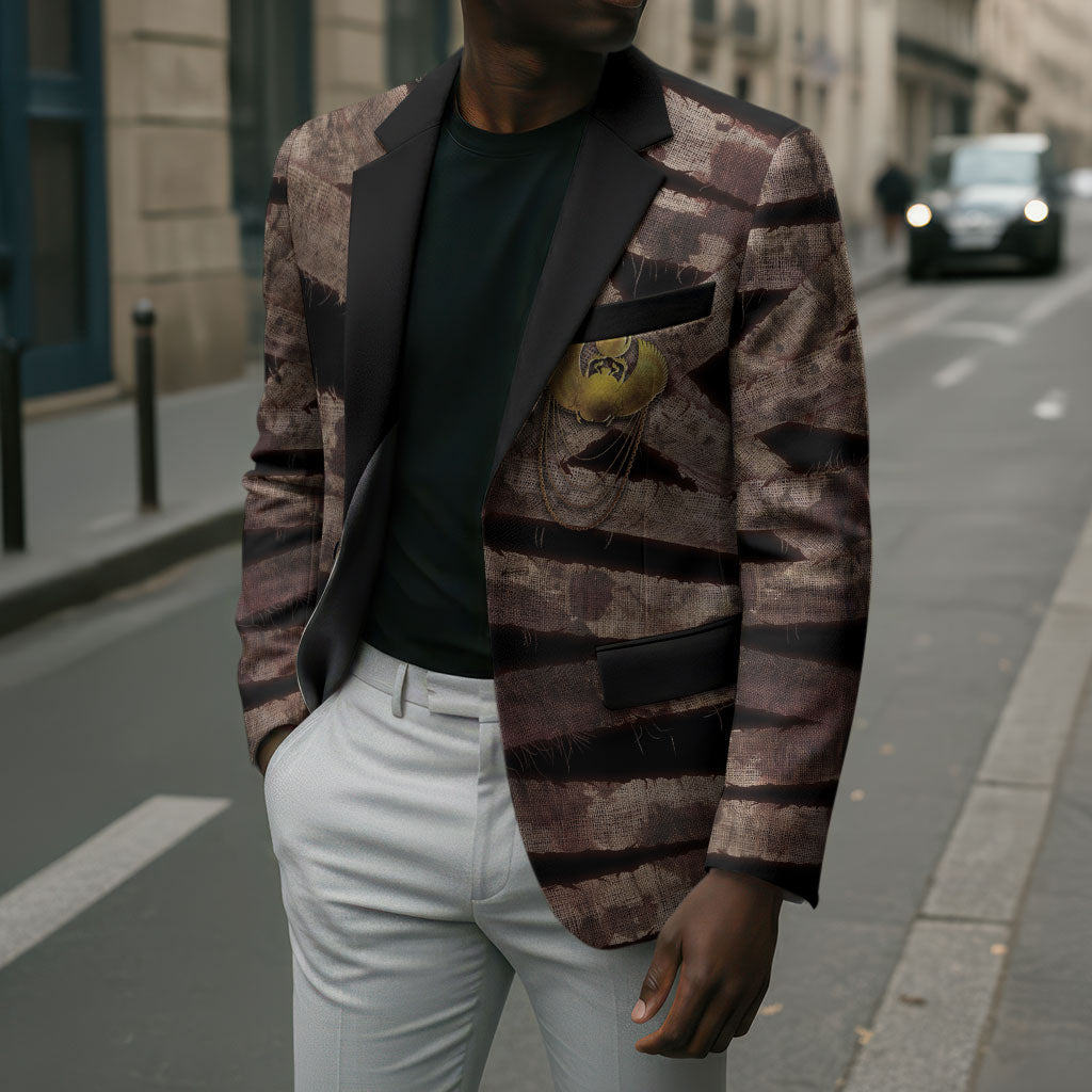 African Halloween Egypt Mummy Wrap Blazer Golden Winged Scarab Badge
