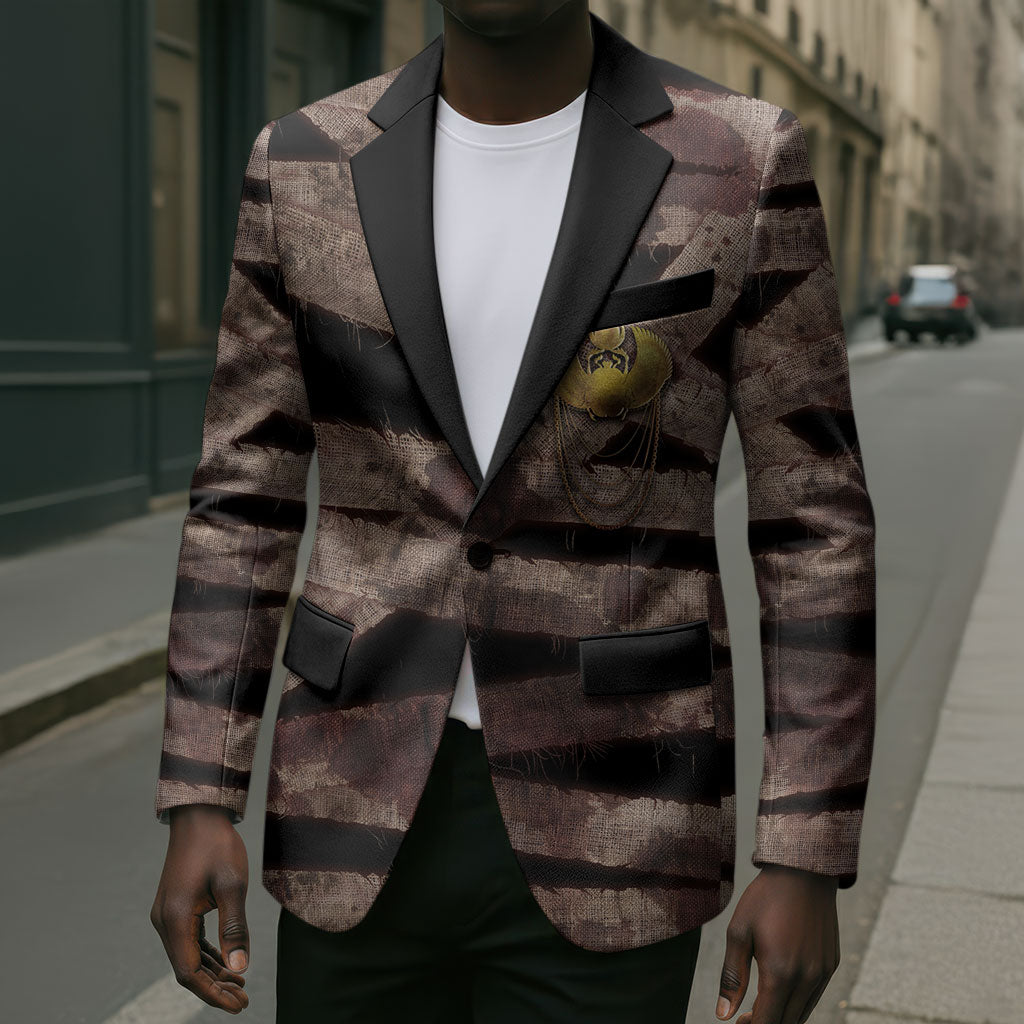 African Halloween Egypt Mummy Wrap Blazer Golden Winged Scarab Badge