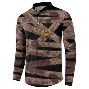 African Halloween Egypt Mummy Wrap Button Sweatshirt Golden Winged Scarab Badge