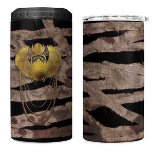 African Halloween Egypt Mummy Wrap 4 in 1 Can Cooler Tumbler Golden Winged Scarab Badge