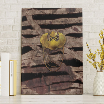African Halloween Egypt Mummy Wrap Canvas Wall Art Golden Winged Scarab Badge