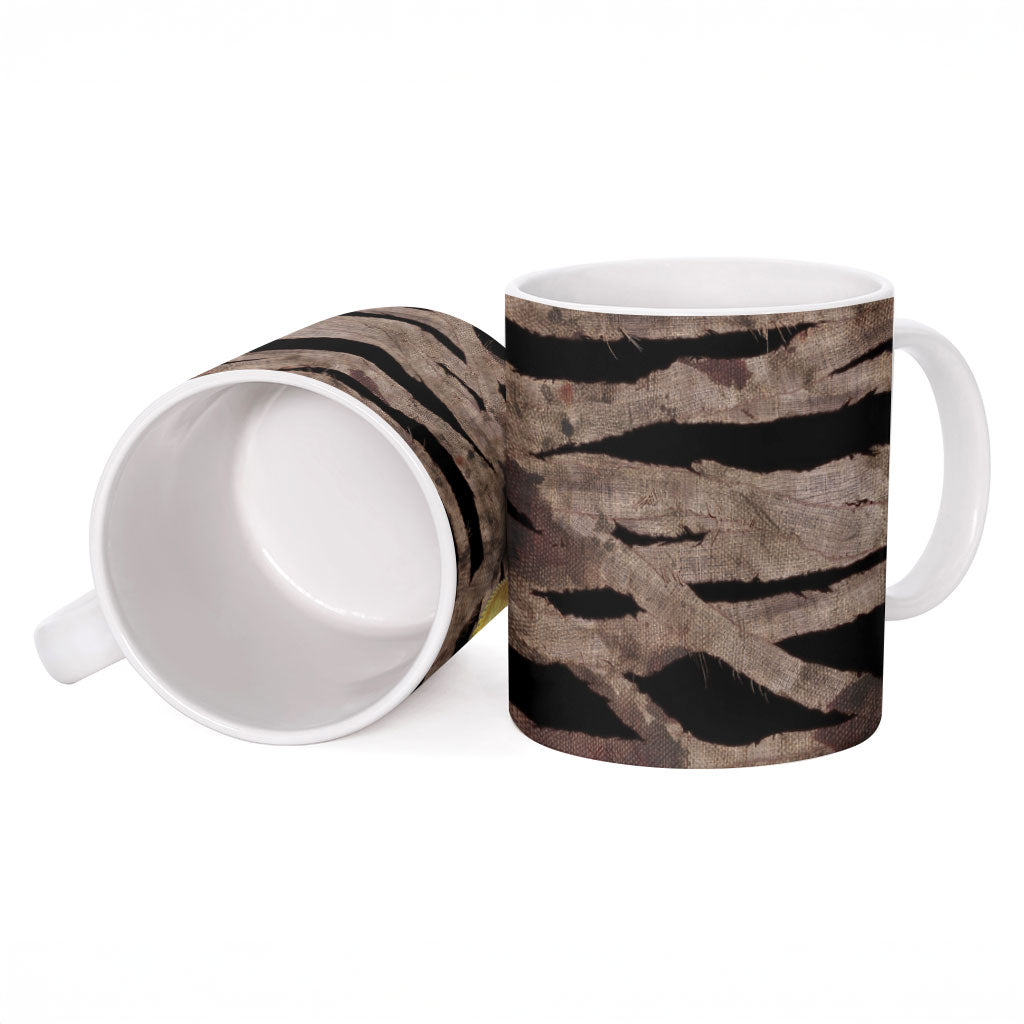 African Halloween Egypt Mummy Wrap Ceramic Mug Golden Winged Scarab Badge