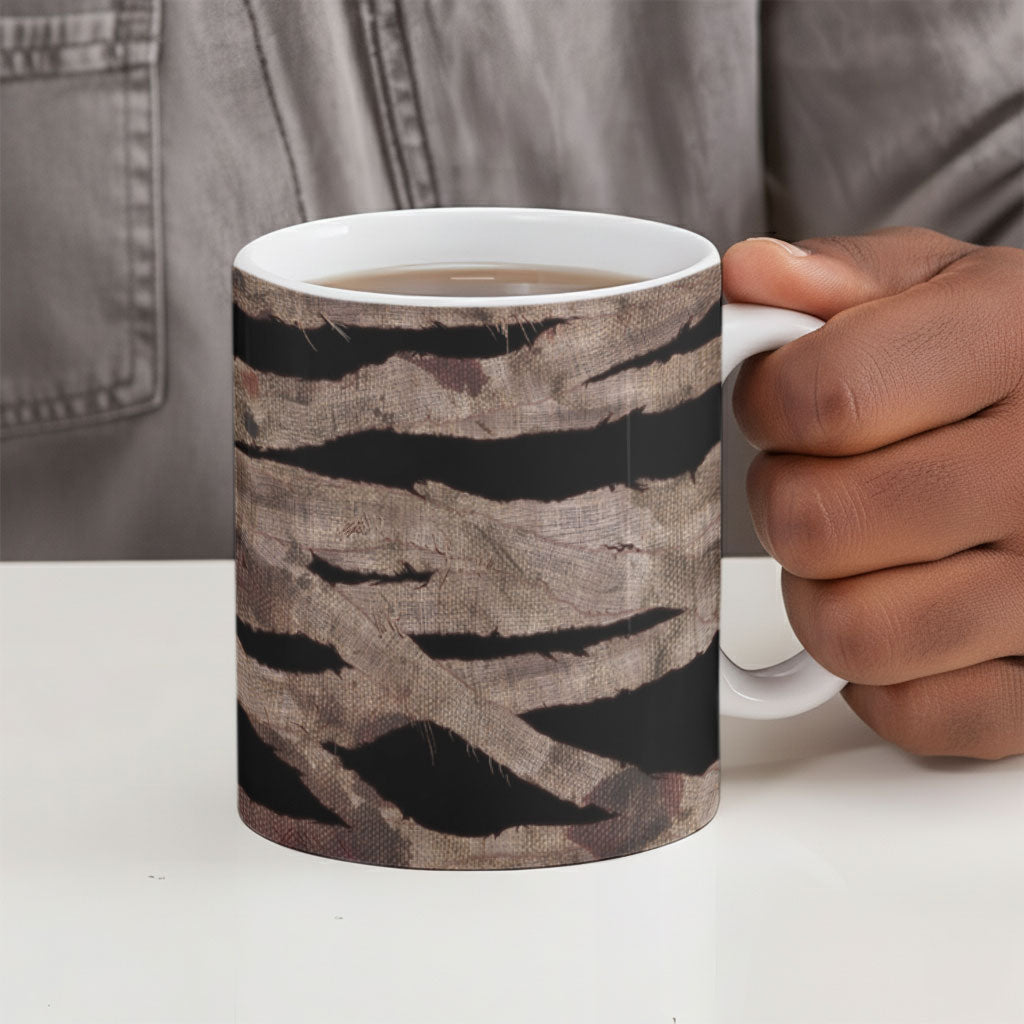 African Halloween Egypt Mummy Wrap Ceramic Mug Golden Winged Scarab Badge