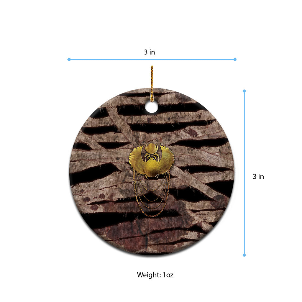 African Halloween Egypt Mummy Wrap Ceramic Ornament Golden Winged Scarab Badge