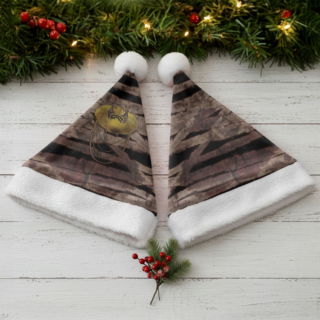 African Halloween Egypt Mummy Wrap Christmas Santa Hat Golden Winged Scarab Badge
