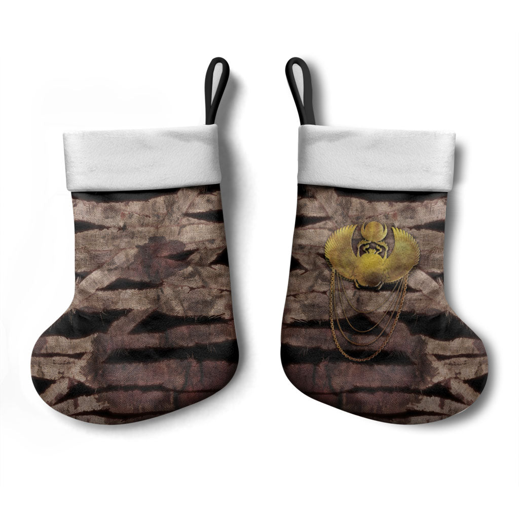 African Halloween Egypt Mummy Wrap Christmas Stocking Golden Winged Scarab Badge