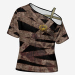 African Halloween Egypt Mummy Wrap Cross Shoulder Shirt Golden Winged Scarab Badge