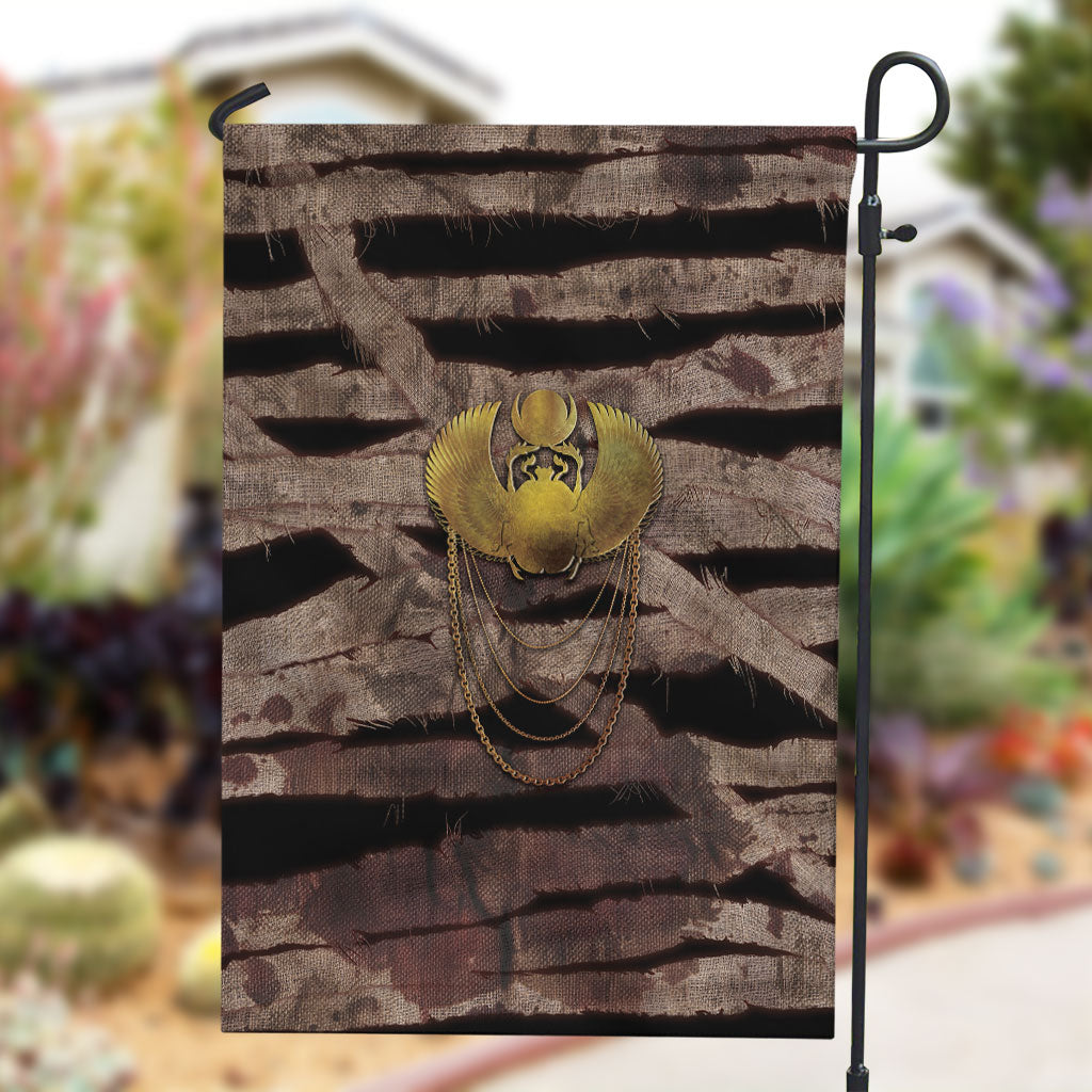 African Halloween Egypt Mummy Wrap Garden Flag Golden Winged Scarab Badge