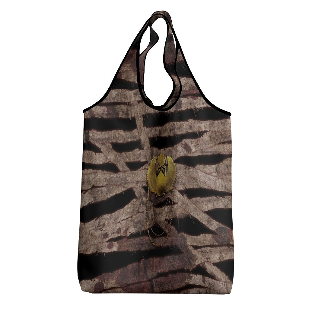 African Halloween Egypt Mummy Wrap Grocery Bag Golden Winged Scarab Badge