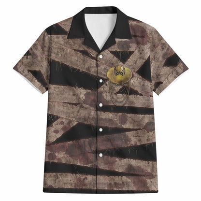 African Halloween Egypt Mummy Wrap Hawaiian Shirt Golden Winged Scarab Badge