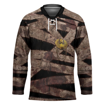 African Halloween Egypt Mummy Wrap Hockey Jersey Golden Winged Scarab Badge