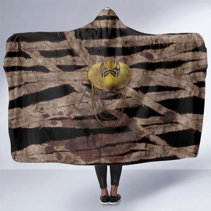 African Halloween Egypt Mummy Wrap Hooded Blanket Golden Winged Scarab Badge