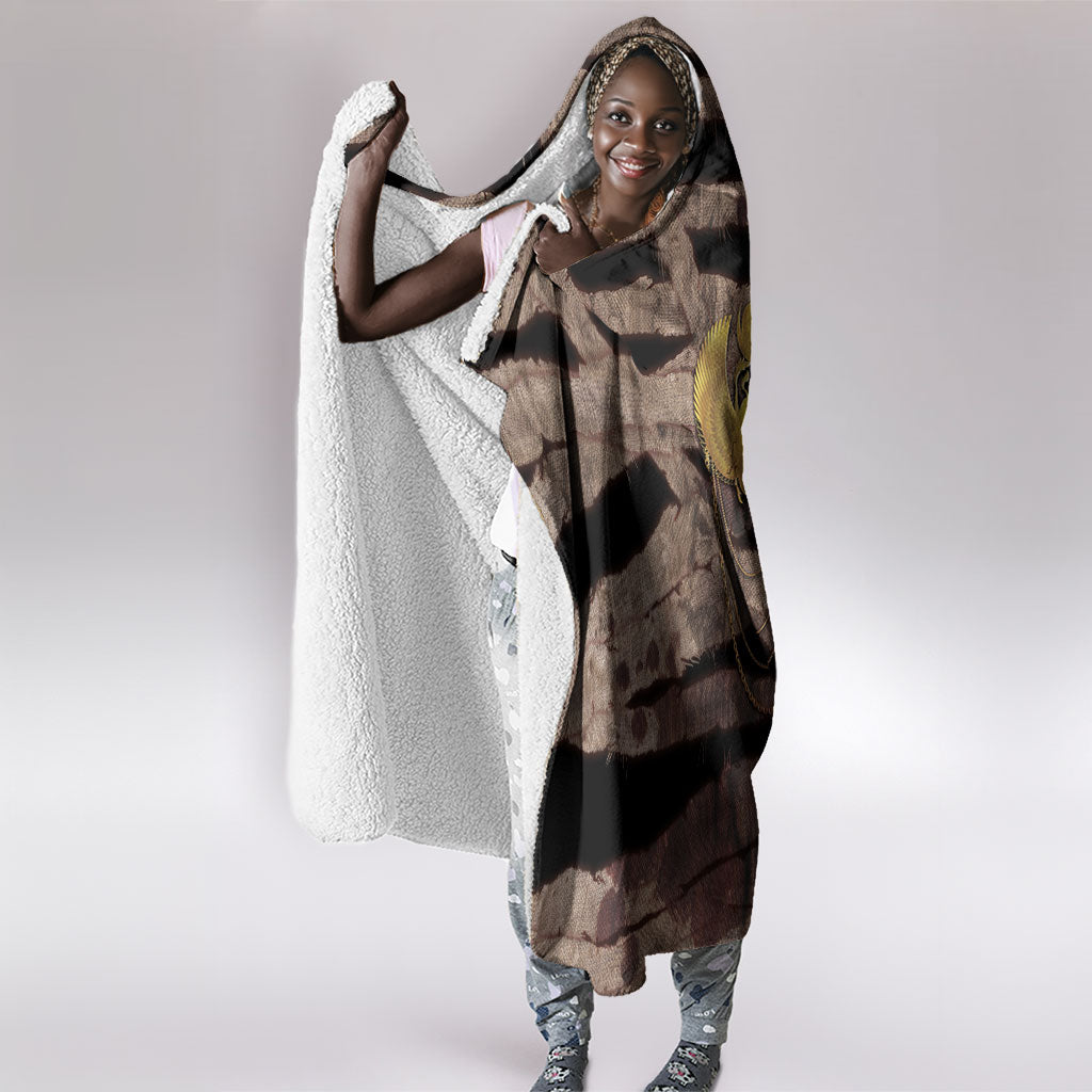 African Halloween Egypt Mummy Wrap Hooded Blanket Golden Winged Scarab Badge