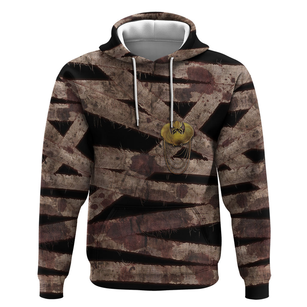 African Halloween Egypt Mummy Wrap Hoodie Golden Winged Scarab Badge