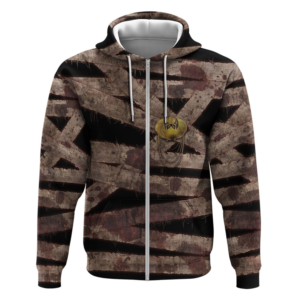 African Halloween Egypt Mummy Wrap Hoodie Golden Winged Scarab Badge