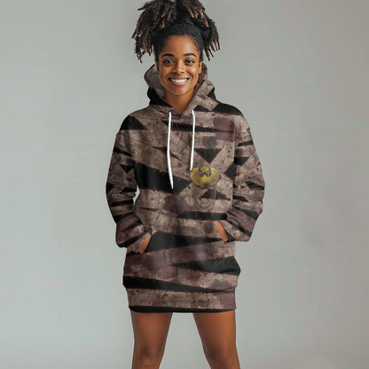 African Halloween Egypt Mummy Wrap Hoodie Dress Golden Winged Scarab Badge