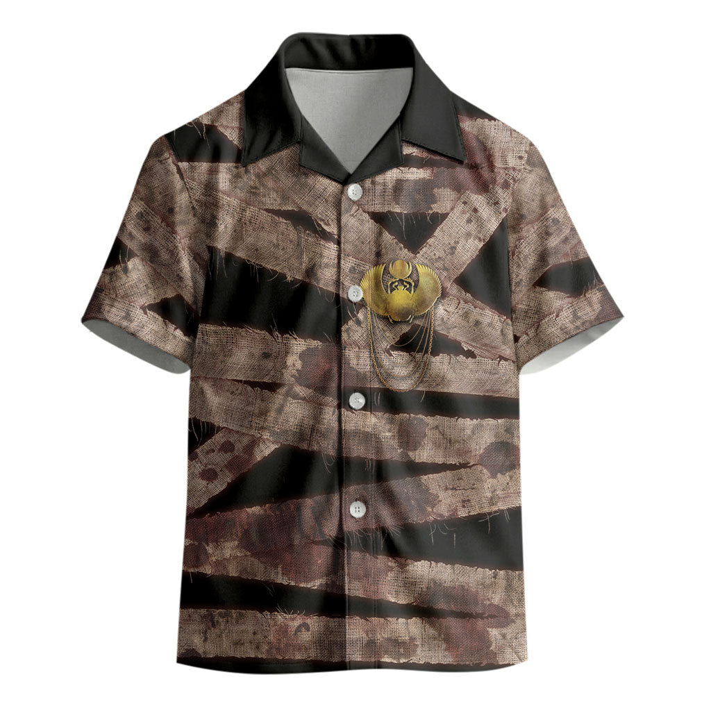 African Halloween Egypt Mummy Wrap Kid Hawaiian Shirt Golden Winged Scarab Badge