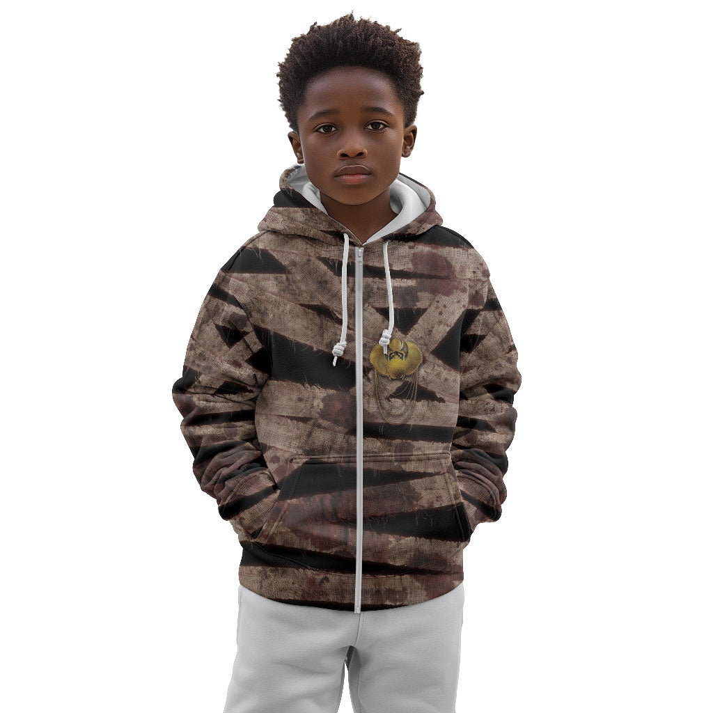 African Halloween Egypt Mummy Wrap Kid Hoodie Golden Winged Scarab Badge