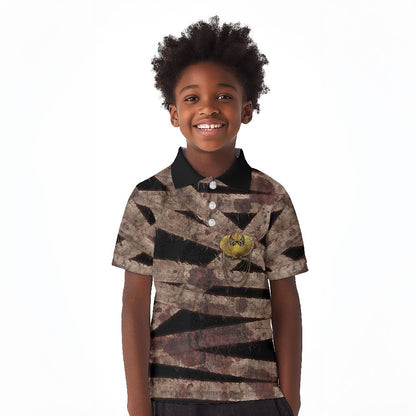 African Halloween Egypt Mummy Wrap Kid Polo Shirt Golden Winged Scarab Badge