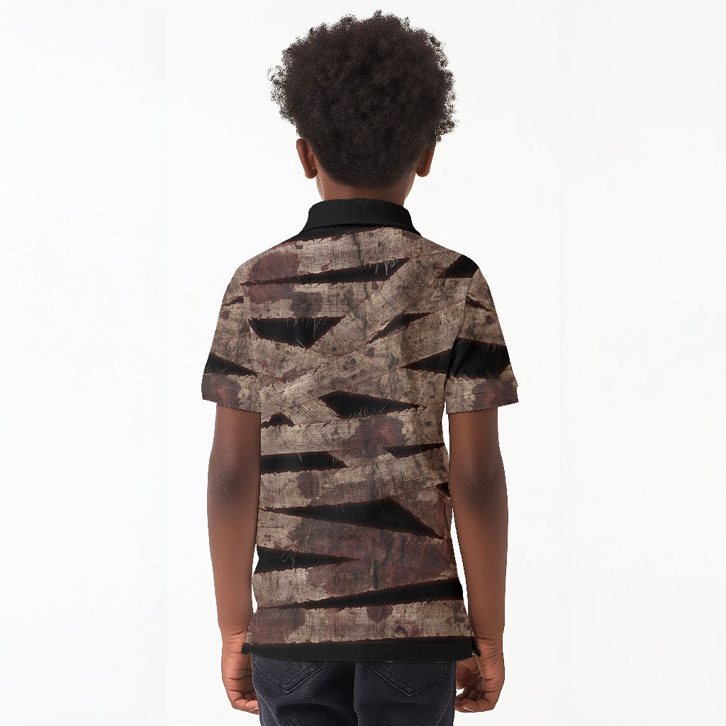 African Halloween Egypt Mummy Wrap Kid Polo Shirt Golden Winged Scarab Badge
