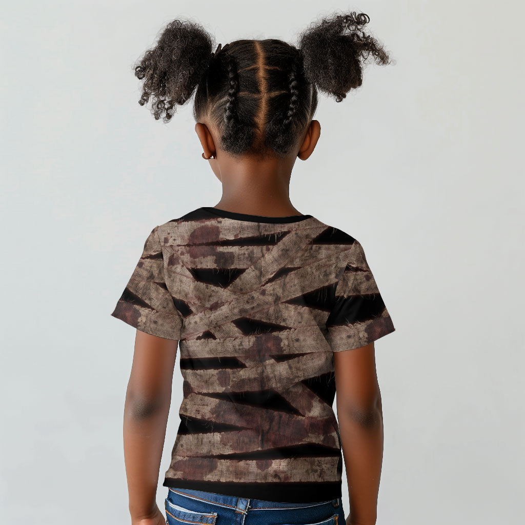 African Halloween Egypt Mummy Wrap Kid T shirt Golden Winged Scarab Badge