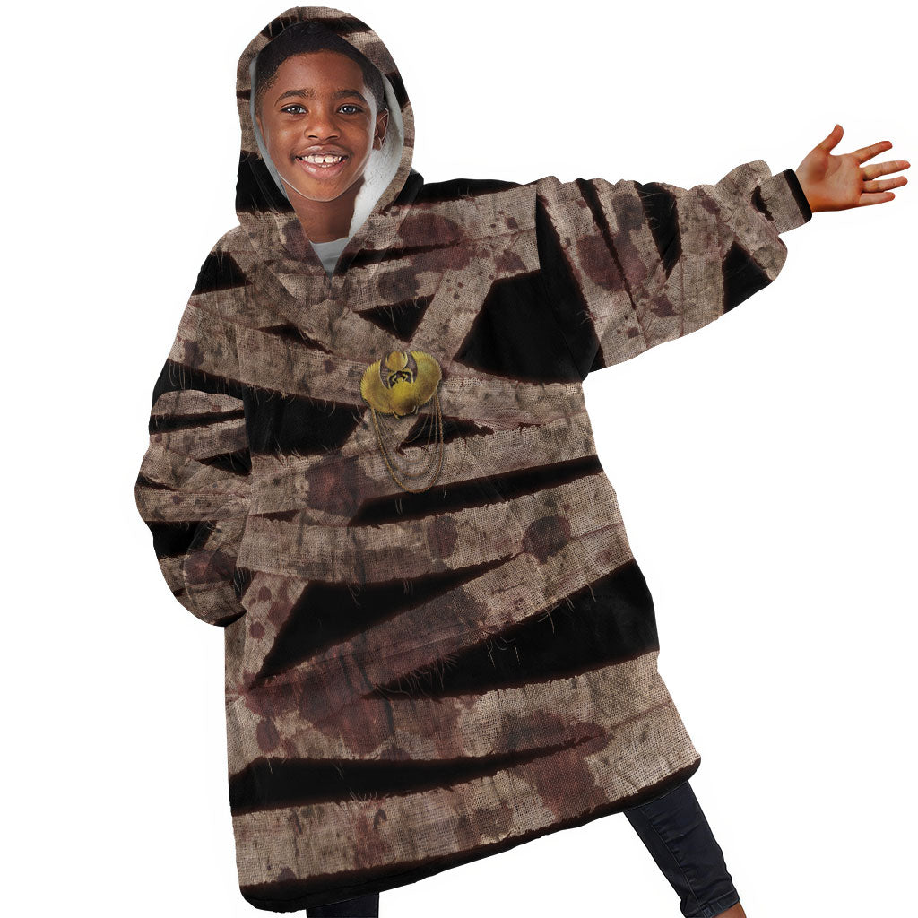 African Halloween Egypt Mummy Wrap Kid Wearable Blanket Hoodie Golden Winged Scarab Badge