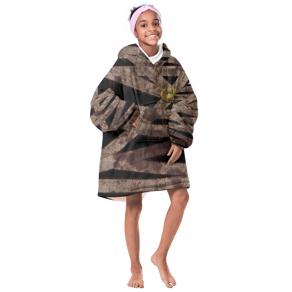 African Halloween Egypt Mummy Wrap Kid Wearable Blanket Hoodie Golden Winged Scarab Badge