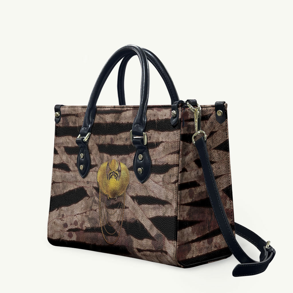 African Halloween Egypt Mummy Wrap Leather Bag Golden Winged Scarab Badge