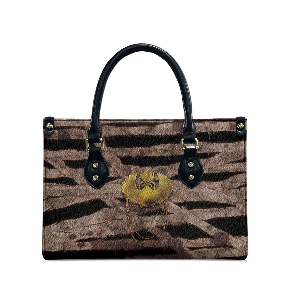 African Halloween Egypt Mummy Wrap Leather Bag Golden Winged Scarab Badge