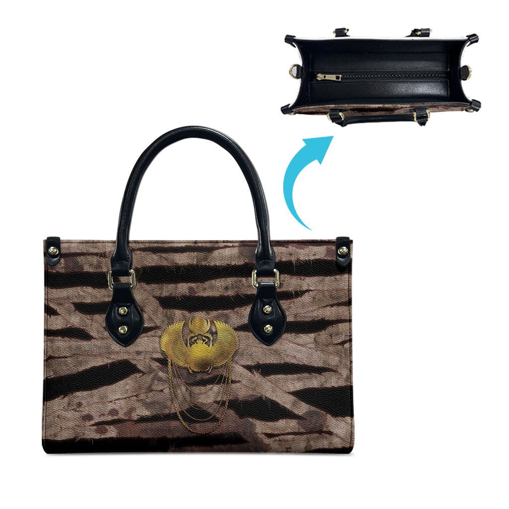 African Halloween Egypt Mummy Wrap Leather Bag Golden Winged Scarab Badge