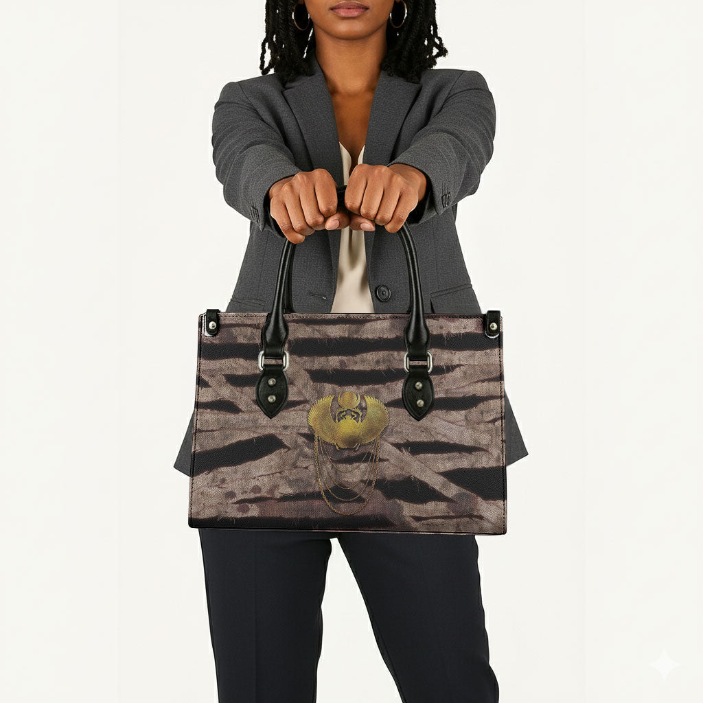 African Halloween Egypt Mummy Wrap Leather Bag Golden Winged Scarab Badge